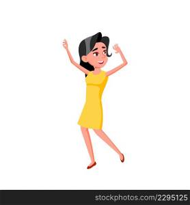 Girl Teenager Dancing On Birthday Party Vector. Beautiful Caucasian Lady Teen With Smile Dancing Active Dance On Festival Event. Character Dancer Enjoying Flat Cartoon Illustration. Girl Teenager Dancing On Birthday Party Vector