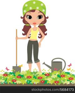 Girl the gardener on a white background