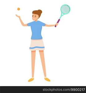 Girl throws tennis ball icon. Cartoon of girl throws tennis ball vector icon for web design isolated on white background. Girl throws tennis ball icon, cartoon style