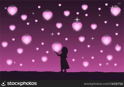 girl touch heart fall rain,concept art mean love come on,vector illustration