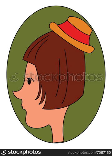 Girl wearing a little hat, illustration, vector on white background.
