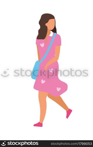Girl wearing new stylish dress semi flat color vector character. Posing figure. Full body person on white. Going on date isolated modern cartoon style illustration for graphic design and animation. Girl wearing new stylish dress semi flat color vector character