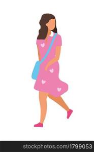 Girl wearing new stylish dress semi flat color vector character. Posing figure. Full body person on white. Going on date isolated modern cartoon style illustration for graphic design and animation. Girl wearing new stylish dress semi flat color vector character