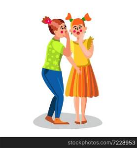 Girl Whispering Secret Talking News To Ear Vector. Young Woman Whispering Something Friend, Whisper. Gossiping Characters Couple Communication Malicious Talk Conversation Flat Cartoon Illustration. Girl Whispering Secret Talking News To Ear Vector