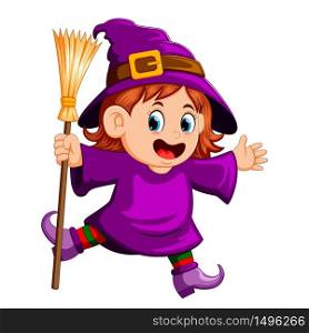 girl witch with a broom