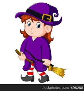 girl witch with a broom