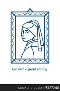 Girl with a pearl earring. Painting by the artist Vermeer. Icon vector line.