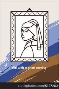 Girl with a pearl earring. The famous painting of Vermeer. Icon vector.