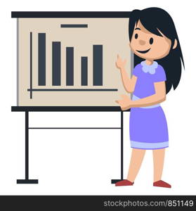 Girl with analytic table, illustration, vector on white background.