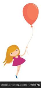 Girl with balloon, illustration, vector on white background.