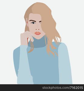 Girl with blue blouse, illustration, vector on white background.