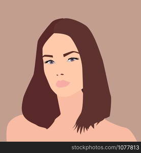 Girl with brown hair, illustration, vector on white background.