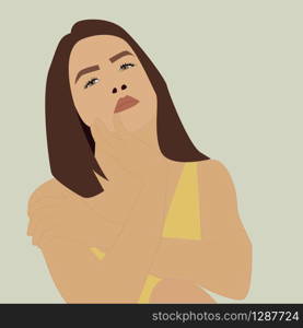 Girl with brown hair, illustration, vector on white background.