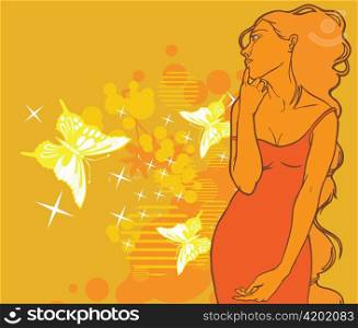girl with butterflies vector illustration