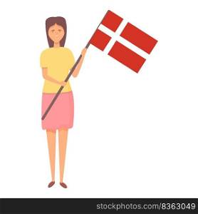 Girl with Denmark flag icon cartoon vector. Country day. Cute kid. Girl with Denmark flag icon cartoon vector. Country day