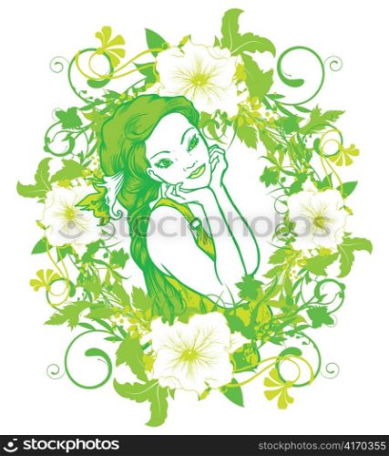 girl with floral vector illustration