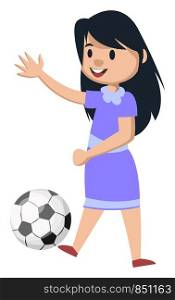 Girl with football, illustration, vector on white background.