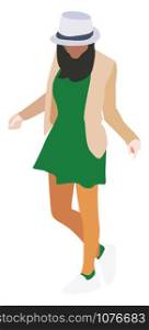 Girl with green dress, illustration, vector on white background.
