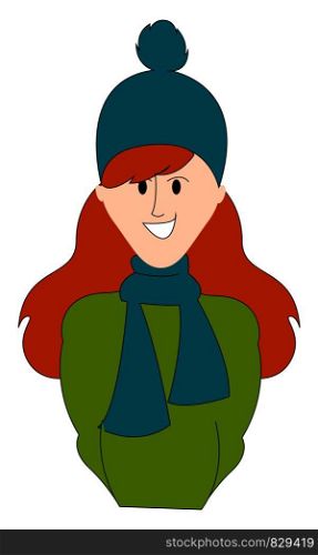 Girl with green jacket, illustration, vector on white background.