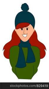 Girl with green jacket, illustration, vector on white background.
