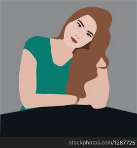 Girl with green shirt, illustration, vector on white background.