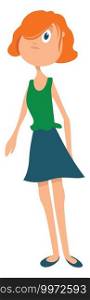 Girl with green shirt, illustration, vector on white background