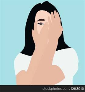 Girl with hands on face, illustration, vector on white background.