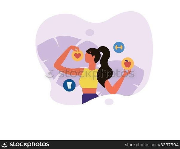 Girl with healthy food flat illustration