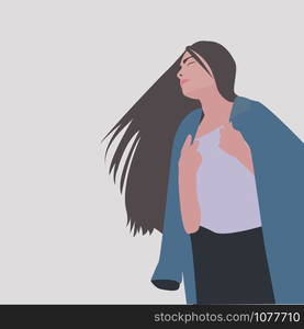 Girl with jacket, illustration, vector on white background.