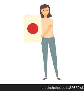 Girl with Japan flag icon cartoon vector. World kid. Cute girl. Girl with Japan flag icon cartoon vector. World kid