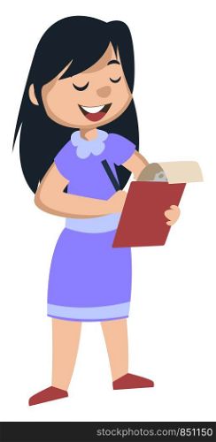 Girl with notebook, illustration, vector on white background.