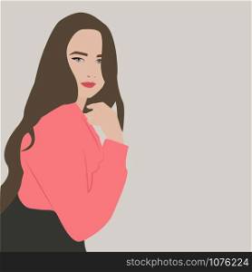 Girl with pink shirt, illustration, vector on white background.