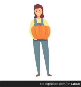 Girl with pumpkin icon cartoon vector. Kid boy. Nature plant. Girl with pumpkin icon cartoon vector. Kid boy