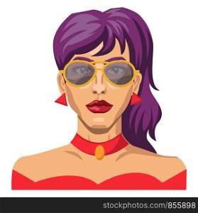 Girl with purple hair and glasses illustration vector on white background