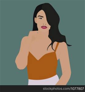 Girl with purple lips, illustration, vector on white background.