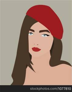 Girl with red hat, illustration, vector on white background.