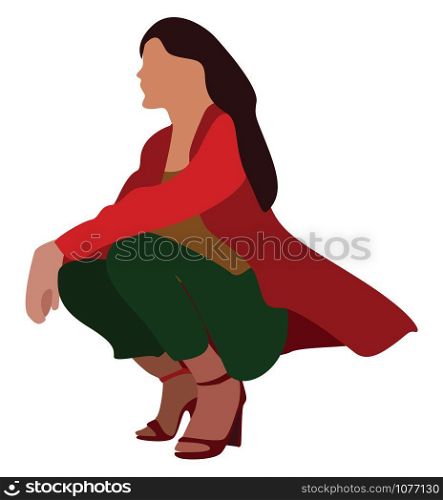 Girl with red sweater, illustration, vector on white background.