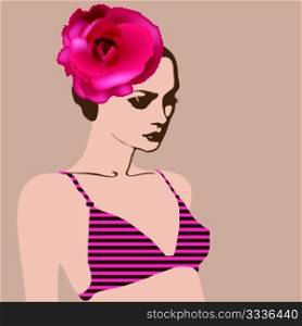 girl with rose and bra with stripes