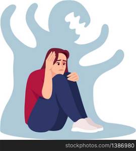 Girl with schizophrenia semi flat RGB color vector illustration. Stressed woman isolated cartoon character on white background. Emotional pressure, mental disorder. Depressed girl with anxiety. Girl with schizophrenia semi flat RGB color vector illustration