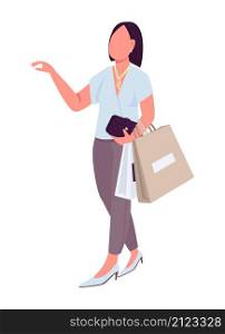 Girl with shopping bags semi flat color vector character. Standing figure. Full body person on white. Recreation isolated modern cartoon style illustration for graphic design and animation. Girl with shopping bags semi flat color vector character