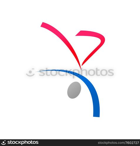 Girl with tape isolated gymnast. Vector gymnastics logo, flexible woman doing acrobat twine. Gymnastics club abstract logo, gymnast with tape