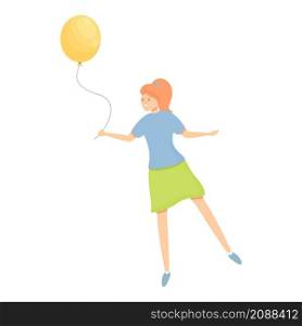 Girl yellow balloon icon cartoon vector. Child holding. Birthday kid. Girl yellow balloon icon cartoon vector. Child holding
