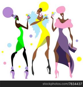Girls at the cocktail party. Vector illustration.