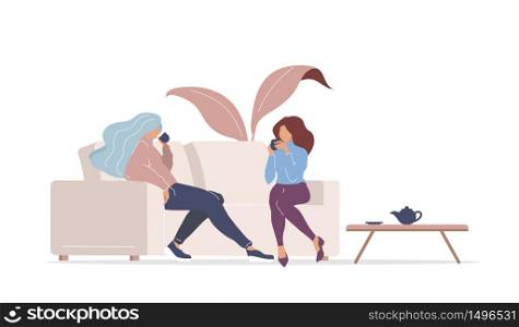 Girls drinking tea flat color vector faceless characters. Best friends meeting. Women chatting and drinking in cafe isolated cartoon illustration for web graphic design and animation. Girls drinking tea flat color vector faceless characters