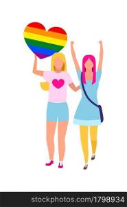 Girls participating in gay rights movement semi flat color vector characters. Full body people on white. Pride parade isolated modern cartoon style illustration for graphic design and animation. Girls participating in gay rights movement semi flat color vector characters