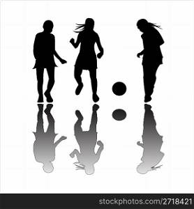 girls playing football, vector art illustration; more drawings in my gallery