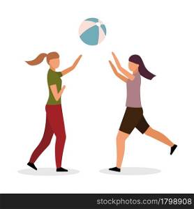 Girls playing volleyball semi flat color vector characters. Full body people on white. Outdoor activity. Beach court game isolated modern cartoon style illustration for graphic design and animation. Girls playing volleyball semi flat color vector characters