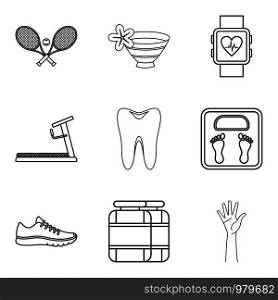 Girls public health icons set. Outline set of 9 girls public health vector icons for web isolated on white background. Girls public health icons set, outline style