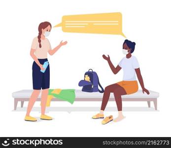 Girls talking before gym class semi flat color vector characters. Interacting figures. Full body people on white. School isolated modern cartoon style illustration for graphic design and animation. Girls talking before gym class semi flat color vector characters