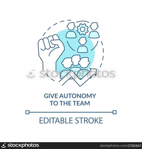 Give autonomy to team turquoise concept icon. Increasing empowerment abstract idea thin line illustration. Company culture. Isolated outline drawing. Editable stroke. Arial, Myriad Pro-Bold fonts used. Give autonomy to team turquoise concept icon